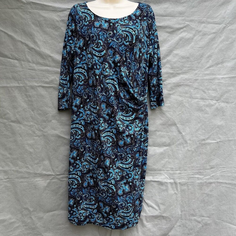 COPY - Talbots Blue Black Bella Side-Drape Dress-Paisley Womans $129 Sz L? Ruch…